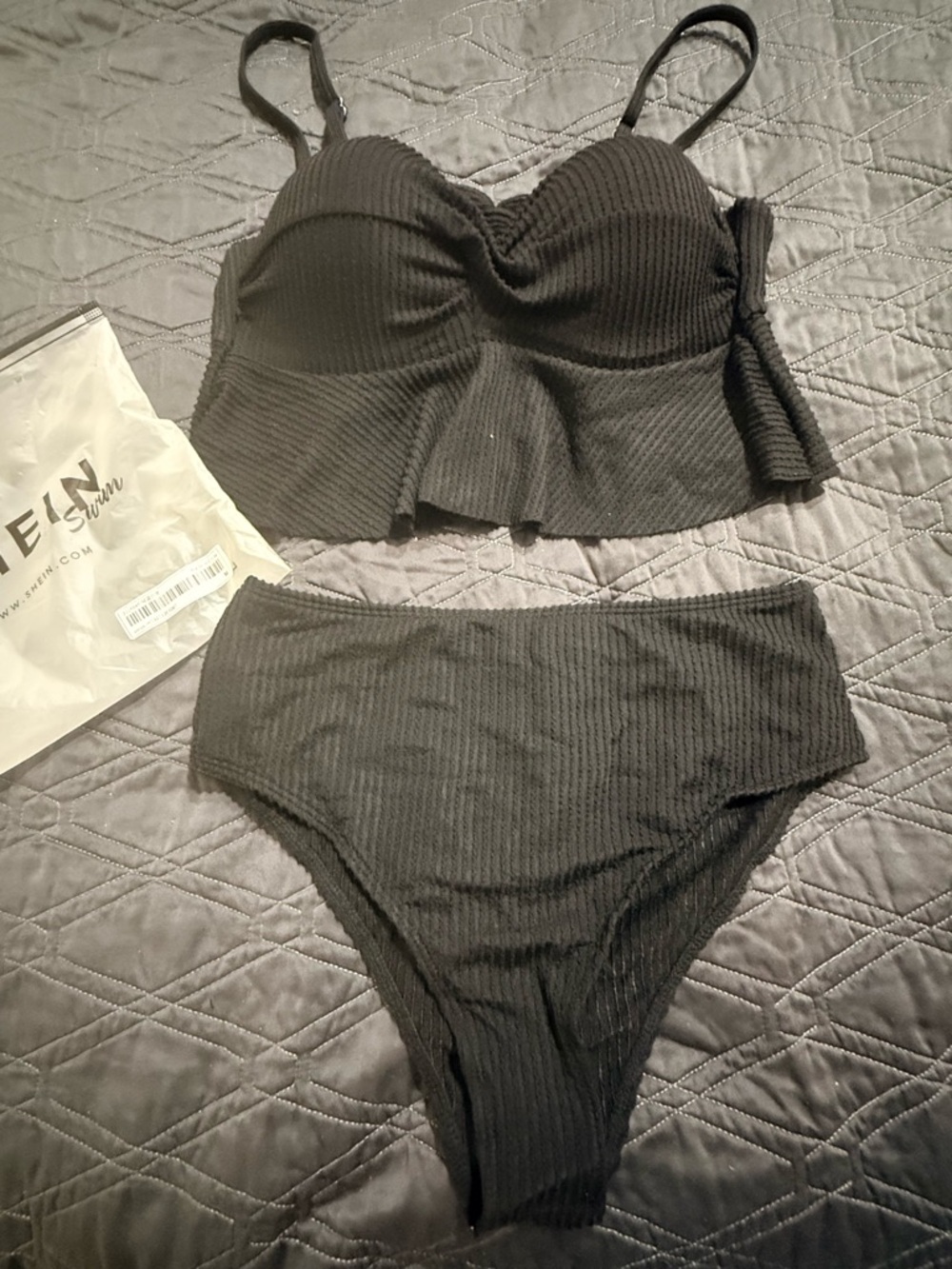 SHEIN Black Ribbed Two-Piece Swim Set